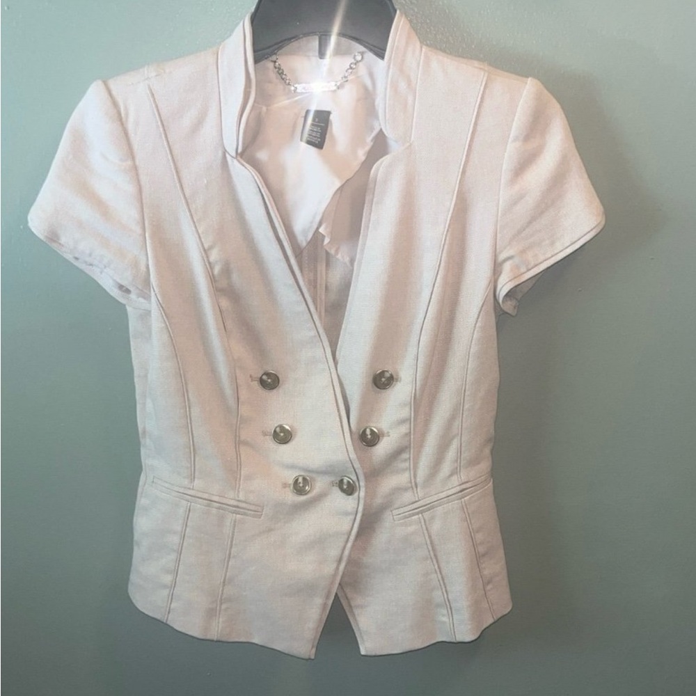 White House Black Market Cream Blazer with Notched Lapels